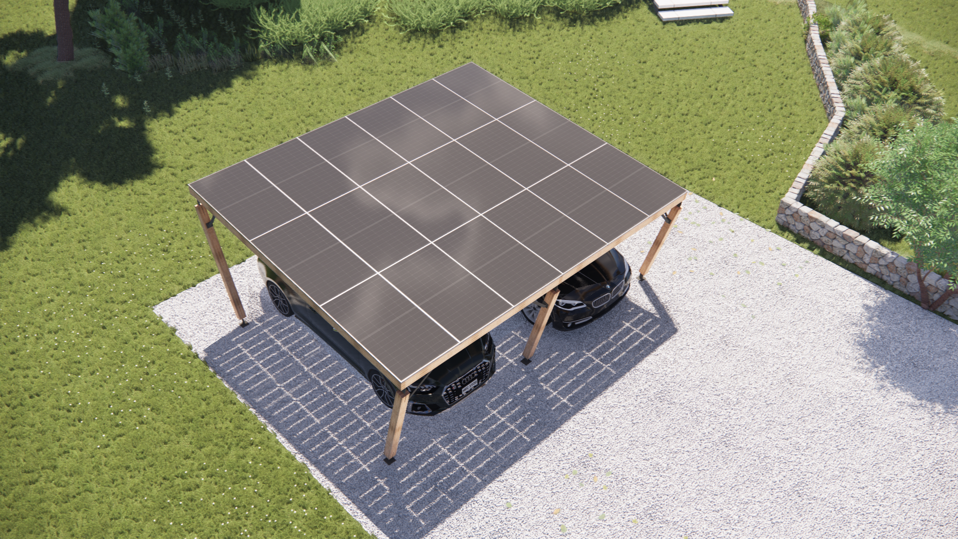 Carport solaire bois 2 places